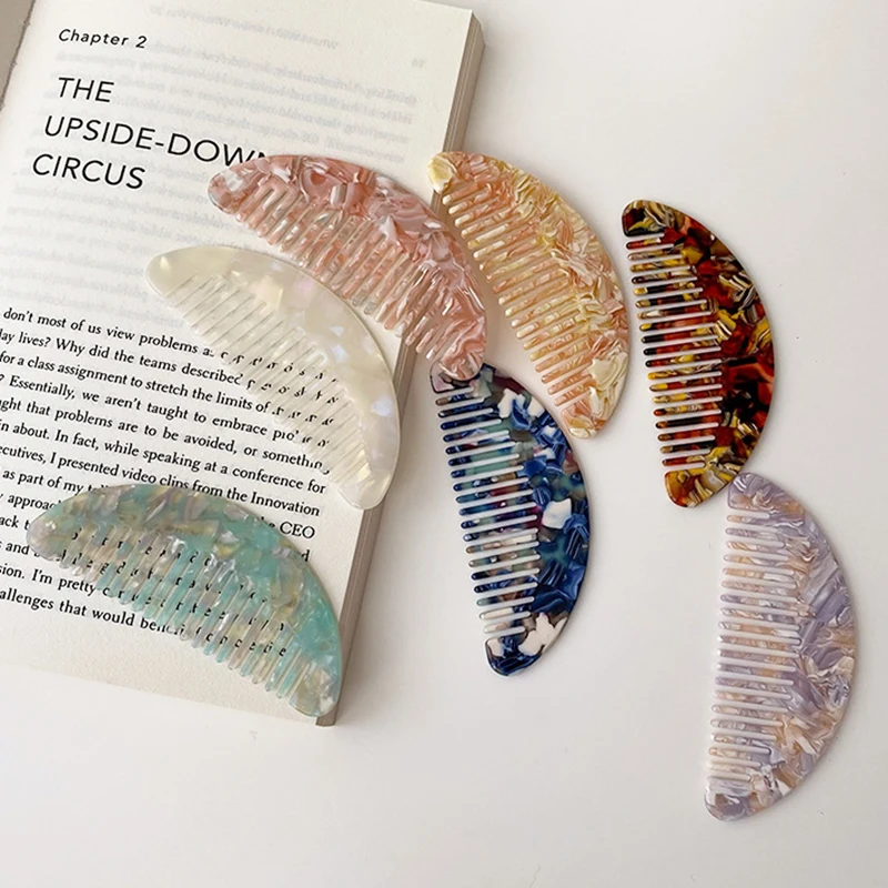 Children Acetate Anti-static Hairdressing Comb Hair Brushes Girls Retro Colorful Marbled Scalp Massage Hair Comb Styling Tools