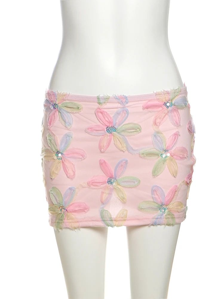 Nibber colorful flowers skirts women sequins patchwork mesh summer new trend Sweet Street Party casual holiday chic mini bottles