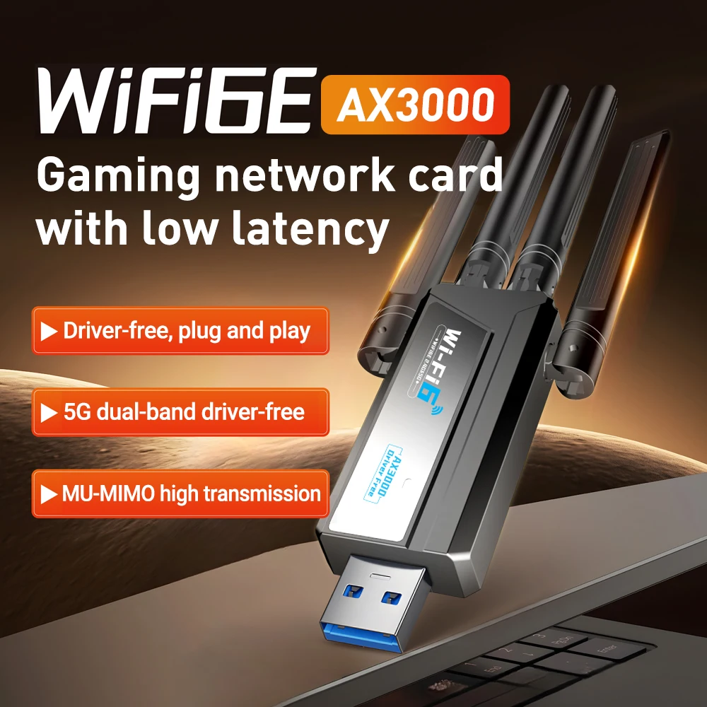 WALRAM WiFi 6E 무선 네트워크 카드 AX3000 USB 3.0 WiFi 어댑터 2.4G/5GHz 듀얼 밴드 리시버 동글 윈도우10/11 드라이버 프리