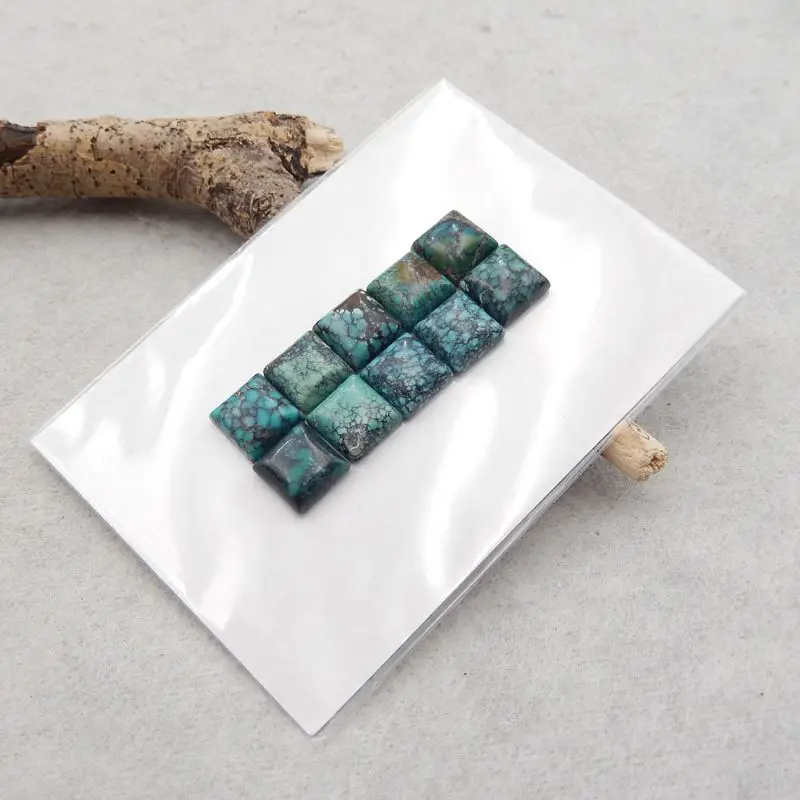 Semiprecious Jewelry 10Pcs Natural Stone Turquoise Square Cabochons Flatback 7x3mm 3g
