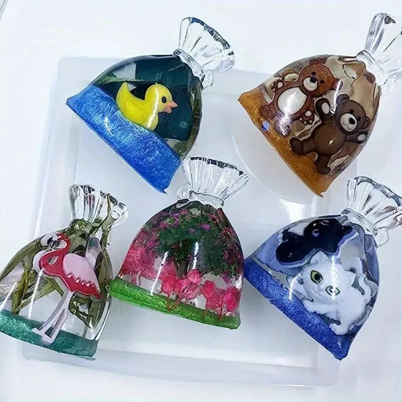 42Pcs Lucky Bag Silicone Mold Beads With Keychains,Wallet-Shaped Resin Molds,Goldfish Water Pouch Epoxy Casting Molds