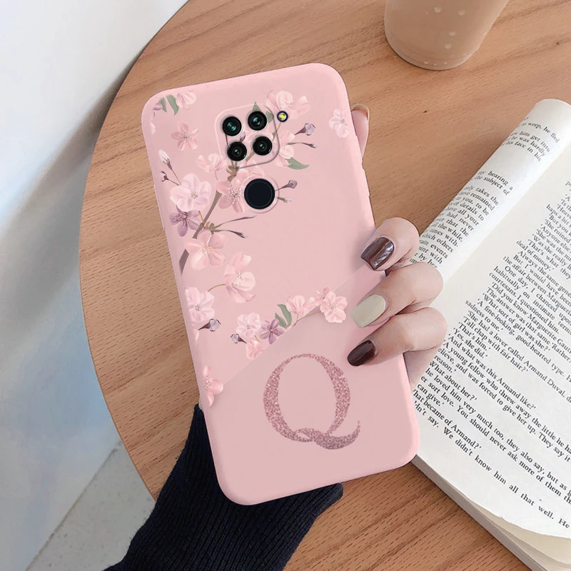 Personalized Pink Flower Initial Silicone Soft Phone Case - Alphabet Design