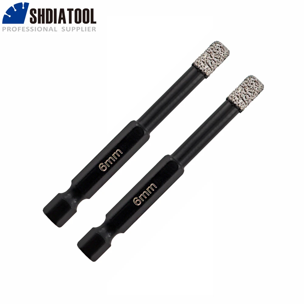 Shdiatool 2 Pezzi Diametro 6Mm Punte Diamantate Brasate Sotto Vuoto Per Pietra Piastrelle In Gres Porcellanato Muratura Attacco Rapido Gambo Foro Tagl