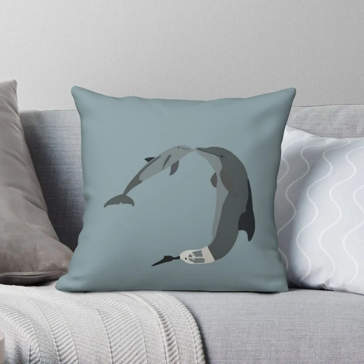 

Bottlenose Dolphins Square Pillowcase Polyester Linen Velvet Creative Zip Decorative Throw Pillow Case Car Cushion Cover 18"