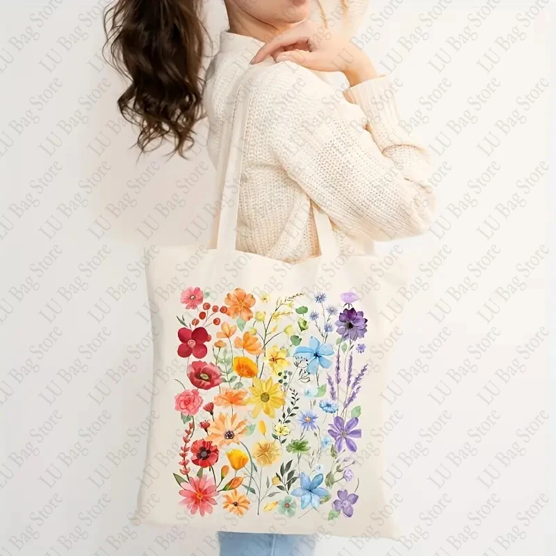 

Wildflower LGBTQ Tote Bag White Canvas Shoulder Bags Gay Pride Gift Bags Lesbian Shopper LGBT Lesbian Shopping Bag