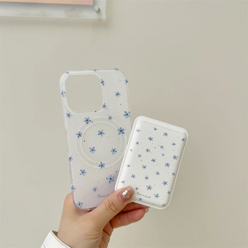 Korean Ins Flower Magnetic Stand Phone Case with Magsafe Card Holder