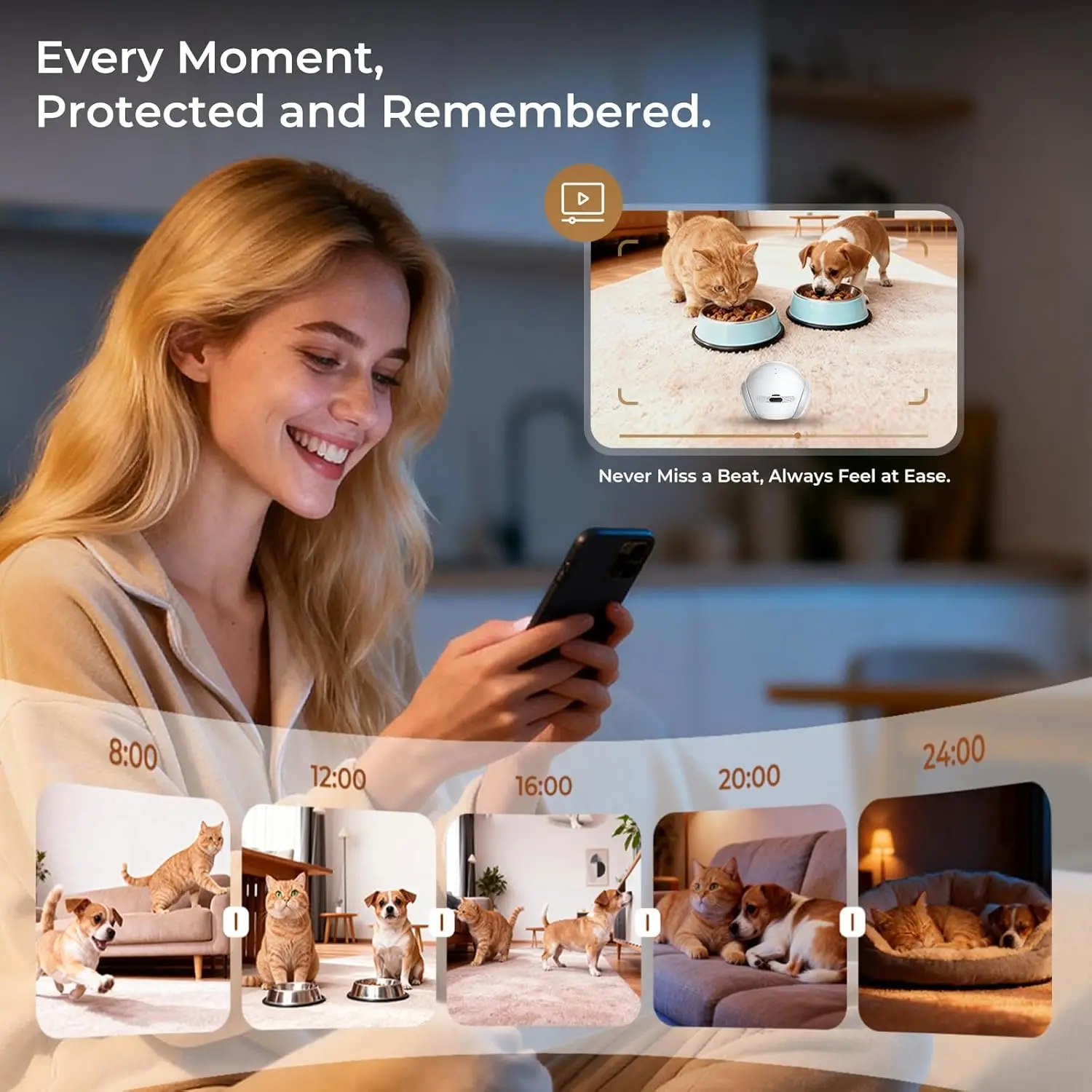 Telecamera robot per animali domestici | Mobile per interni con ricarica automatica, audio bidirezionale, visione notturna, controllo intelligente dell'app, gatti/cani/neonati/anziani - immagine 5