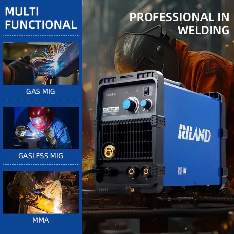 RILAND 3 in 1 GAS MIG /GASLESS MIG / MMA Multiprocess Welder DC Inverter Machine with Hot Start, Arc force and Anti-Stick