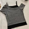 Y2k Slim Fit Print Tops Women Off Shoulder Short Sleeve Tee Shirt Neploe American Vintage Fake Two Piece Halter Lace Up T-shirts 3