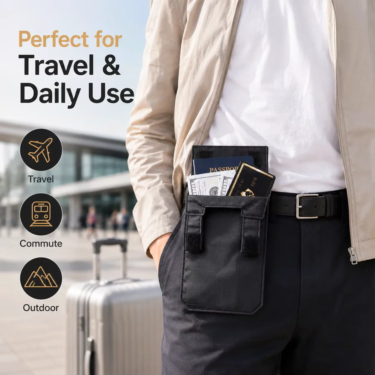 Sleek Anti-Theft Nylon Belt Wallet - Ultra Thin & Portable with Dual Compartments
