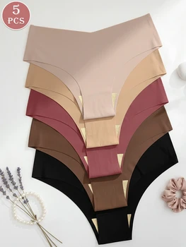 5 pezzi di slip da donna a vita bassa senza cuciture, biancheria intima invisibile e confortevole in tinta unita