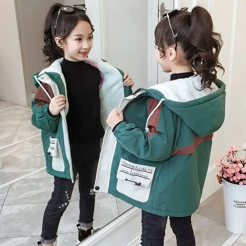 

Girls Kids Coat Jacket Overcoat Cotton 2023 Sport Warm Plus Thicken Winter Sports Teenager Children's Clothing