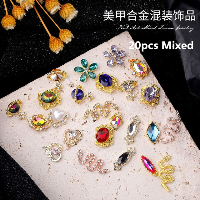 20pcs/lot Mixed Alloy Nail Charms 3d Nail Art Rhinestone Gems