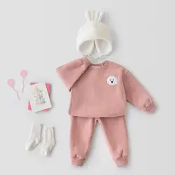6m 6y crianças casual conjunto pulôver moda meninos dos desenhos animados moletom + calças conjunto novo algodão macio crianças 2 pçs terno do bebê menina outfits