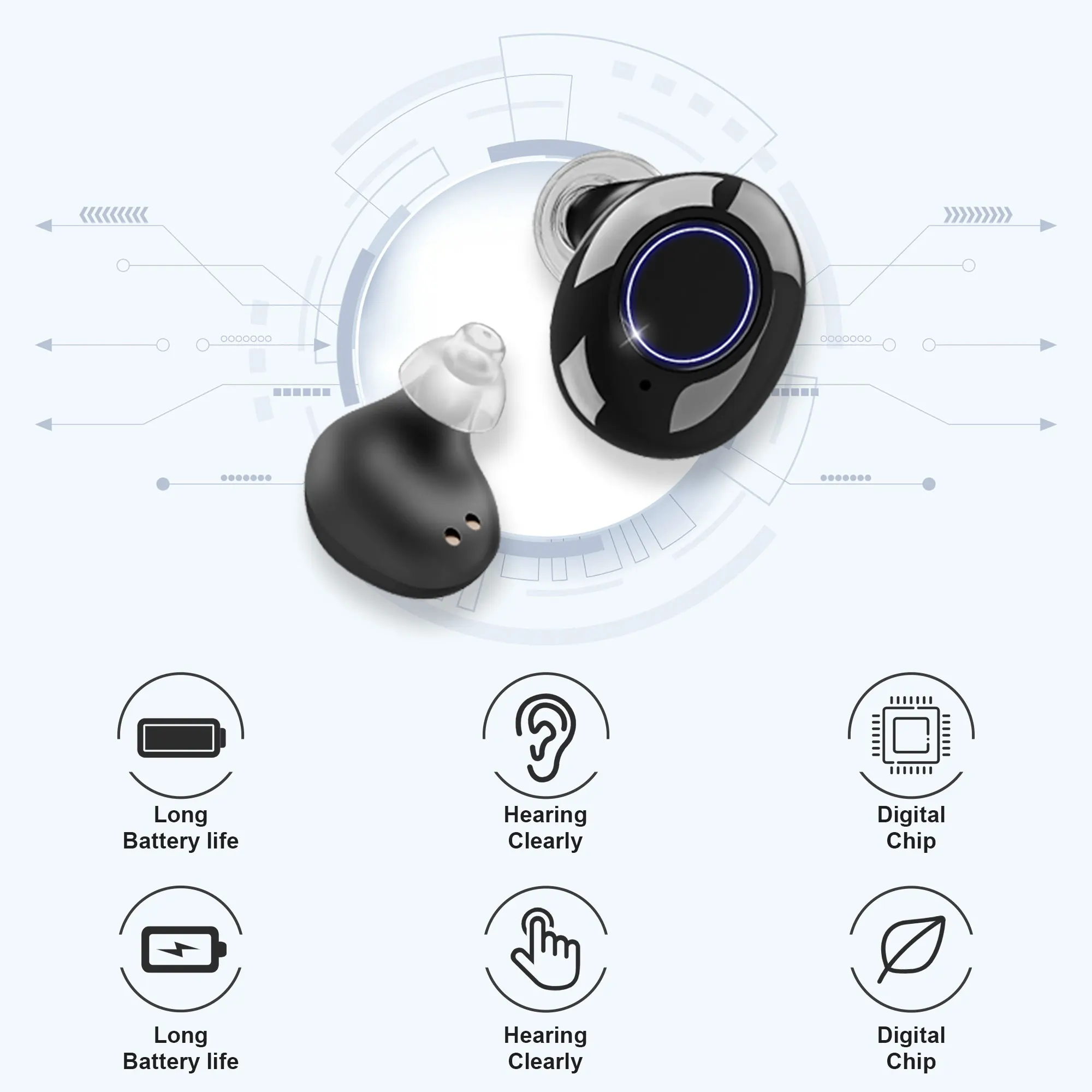 人気美品☆ワイヤレス　補聴器　　高齢者向けヘッドホン サウンドアンプ404/398 補聴器 集音器 本体 有線式集音器 高音質 耳が遠い 耳穴