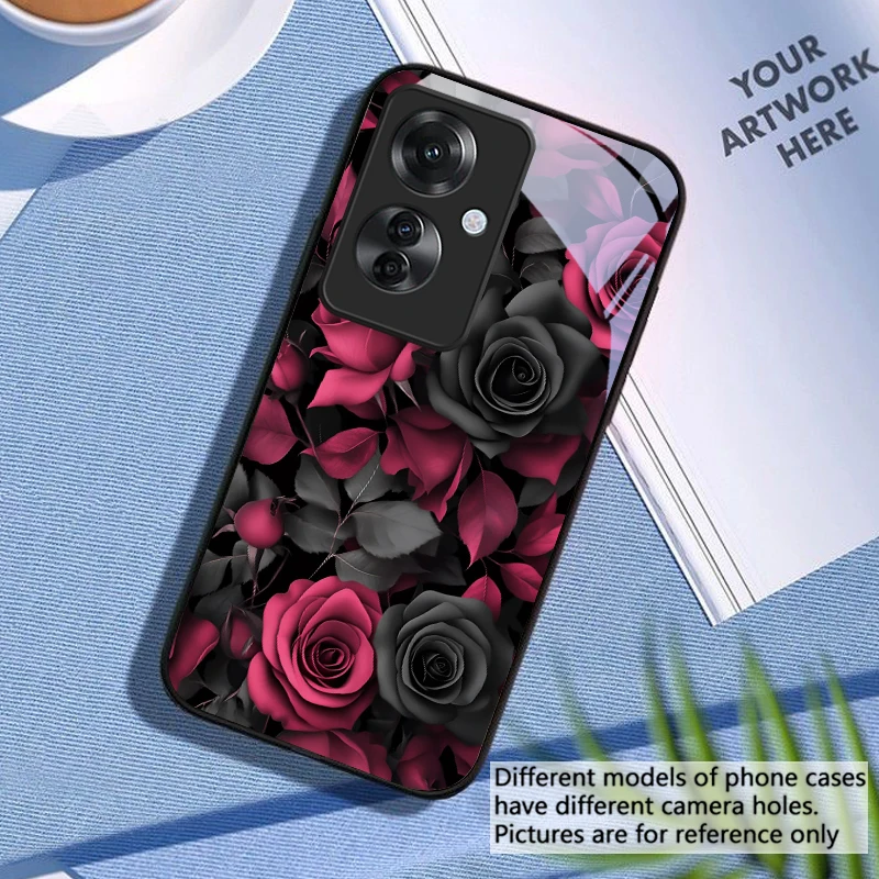 Chic Black Pink Rose Glass Phone Case
