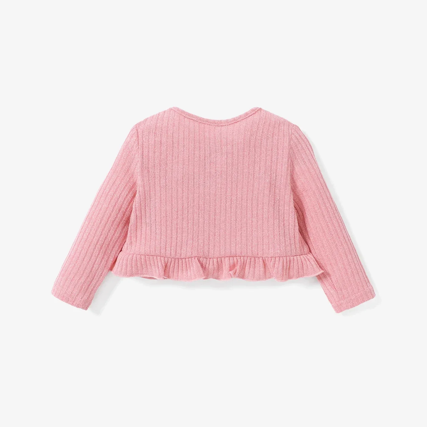 Baby Girl Cardigan PatPat Baby Girl Solid Rib Knit Ruffle Trim Long-sleeve Cardigan Perfect for Outings and Daily Wear Basic Style