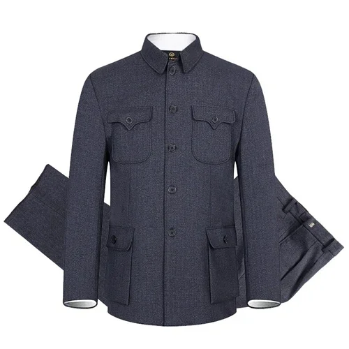 Mao Suit Men Traditional Chinese Tunic Suits New Year Spring Festival Zhong Shan 2-pieces Sets Jacket Coat Pants Gifts for Dad