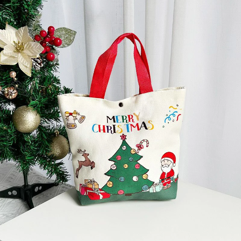 1PC Christmas Gift Bags With Santa Claus Reindeer & Snowman Designs Durable Canvas Tote Bags Party Candy Gift Storage Bag Bulk