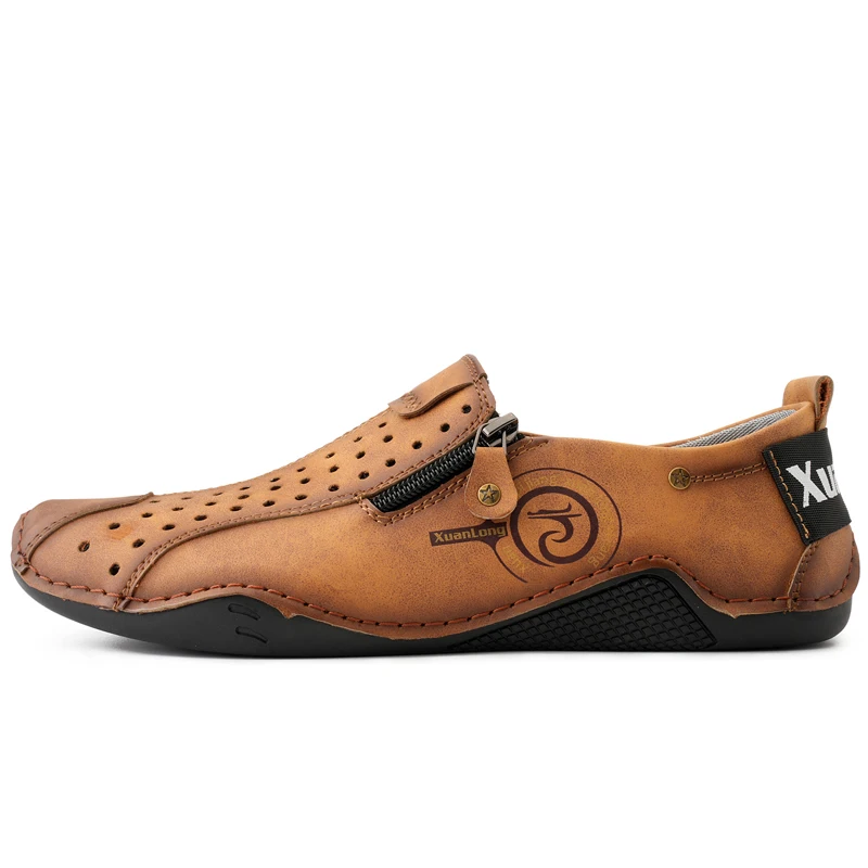 「じゅん」 Genuine Leather Men's Sneakers Loafers Casual Shoes Platform Zip