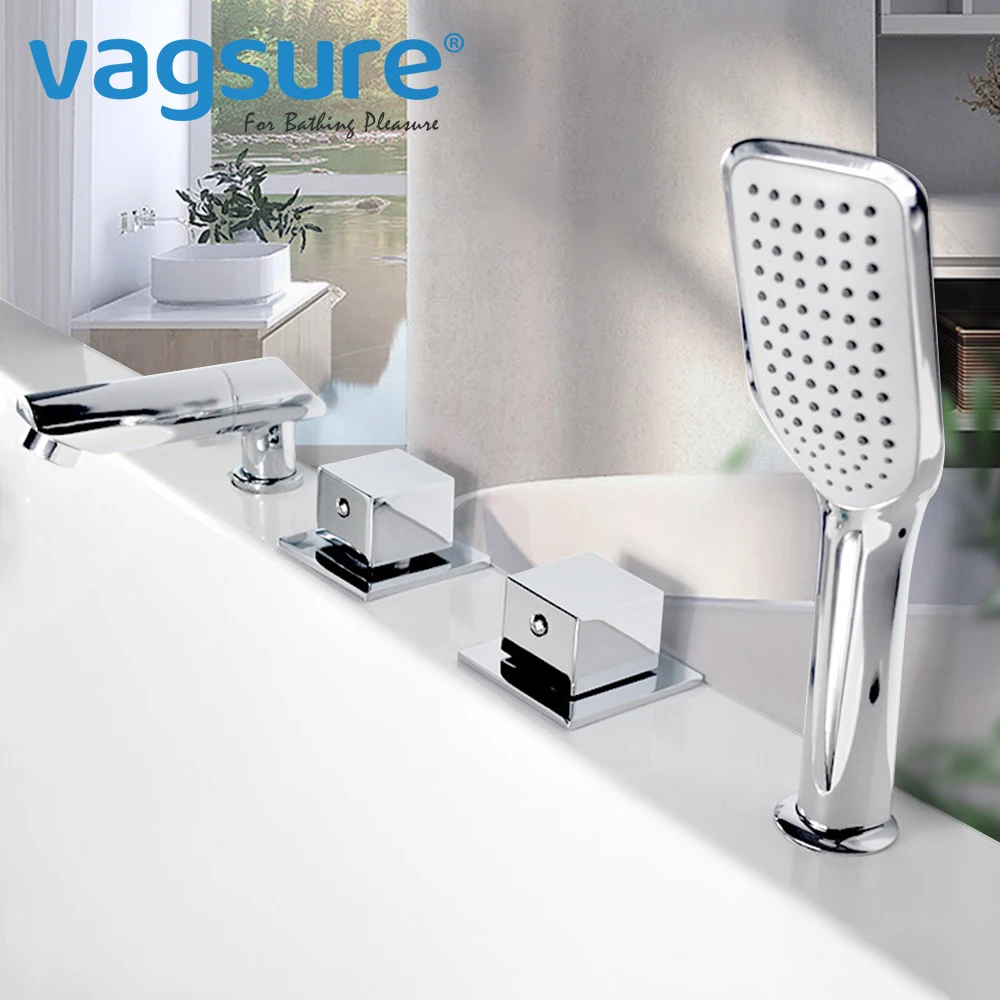 Square Bathtub Tap Waterfall Faucet Bath Tub Mixer Deck Mounted Tub Split Body Bathroom Faucets Mixer Diverter 2/3 Ouput 2