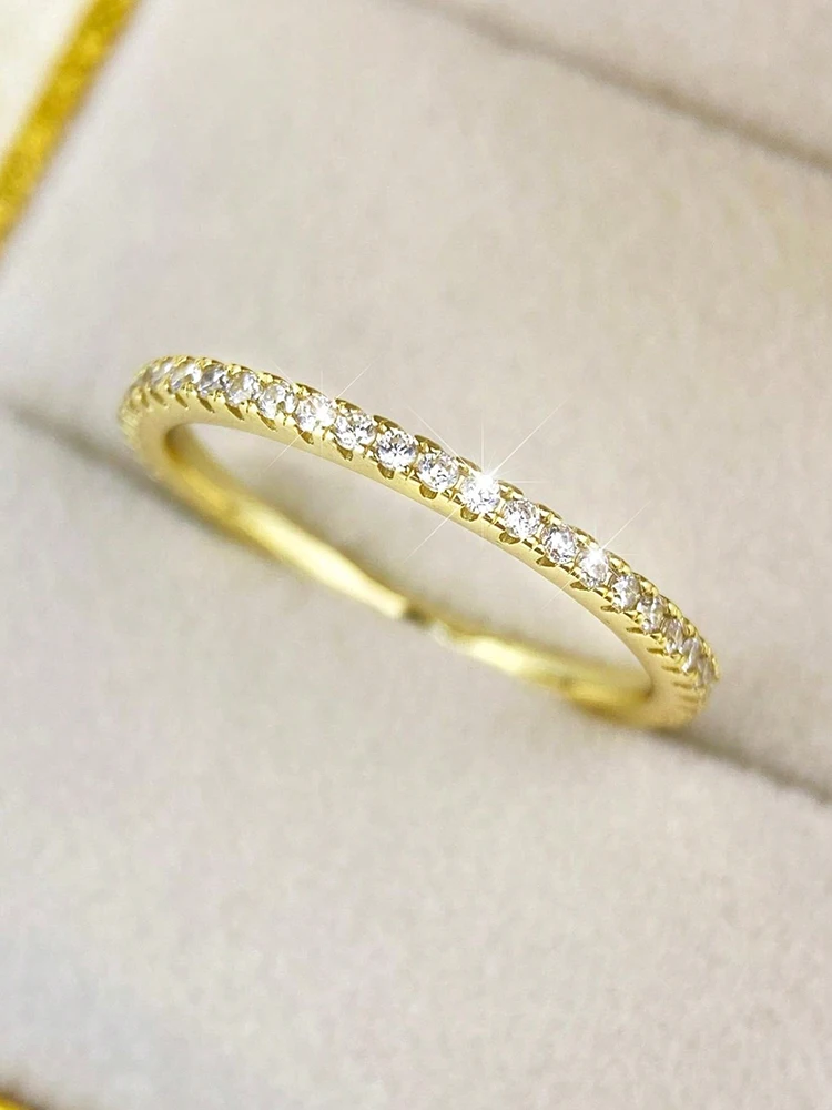 Ring 925 Sterling Silver 1.4mm Fashion Simplicity Full Zircon Stackable Plain For Women Daily Party Personalized Fine Jewelry