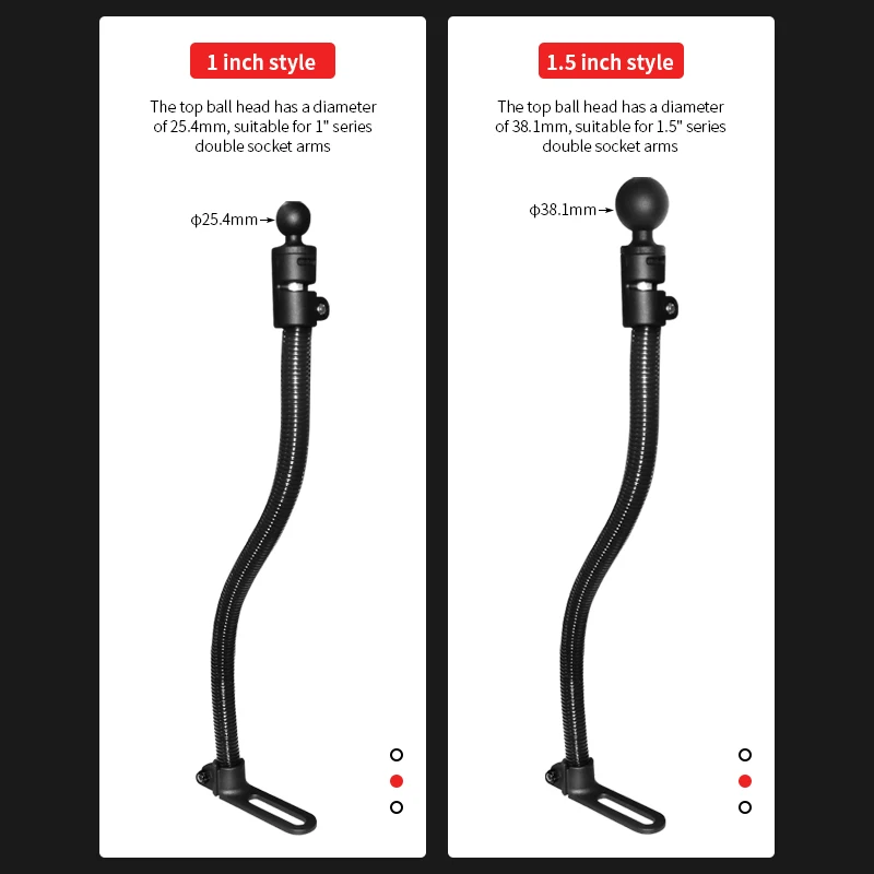 50cm 알루미늄 폴 브래킷이 있는 캐스팅 스틸 베이스, 1인치, 1.5인치 볼 헤드 알루미늄 로드와 호환 가능하며 구부릴 수 있습니다.