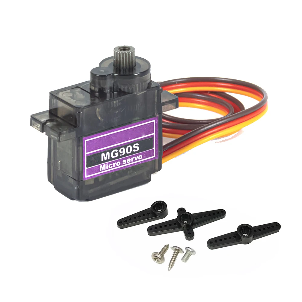 Servo MG90S 9g tout engrenage métallique 180° accompagné de vis de fixation et d'un bras de servo