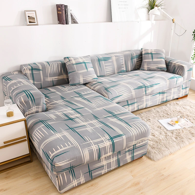 Striped Pattern Lshaped Slipcovers Tight Wrap Universal Sofa Cover