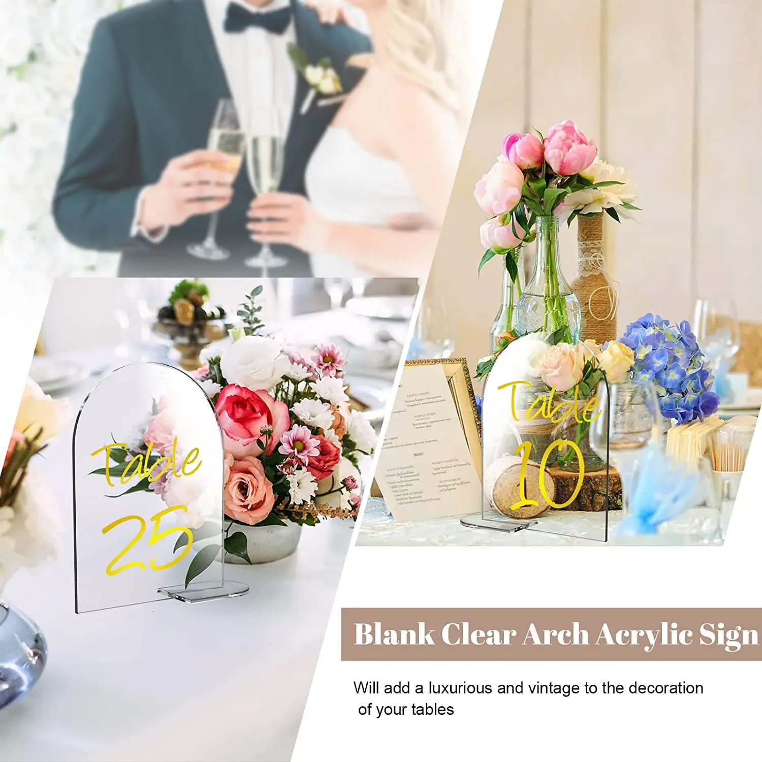 Průhledná akryl klenuté půlkruh Seat značka DIY nepopsaný akryl večírek dekorace svatební stůl značka s karta drážka