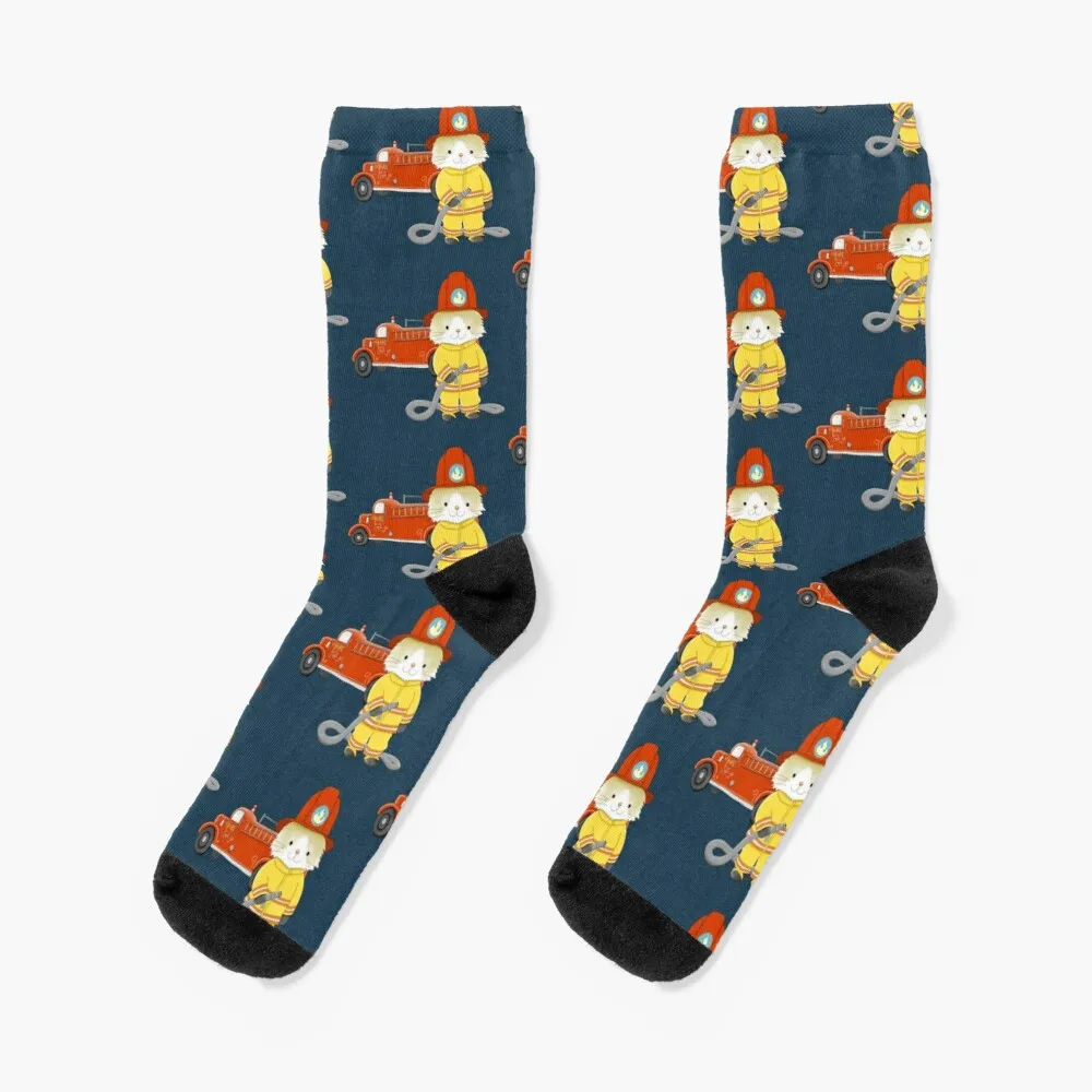 

Fireman Cat with a Firetruck Socks Sports Stockings Man Men Cycling Socks