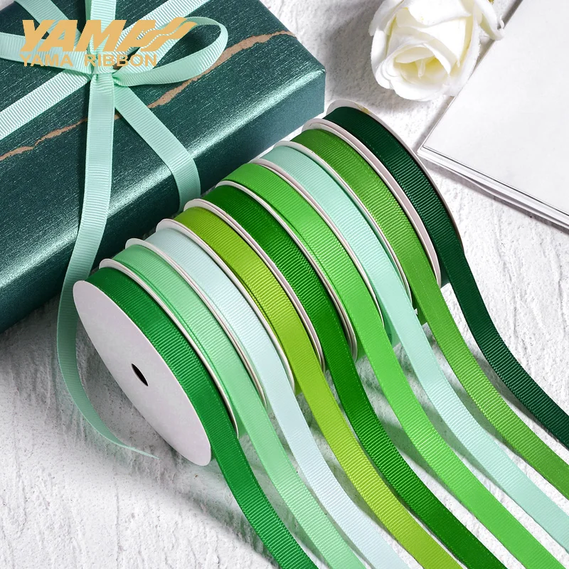 YAMA 6 9 13 16 19 22 mm Grosgrain Ribbon 100yards/lot Light Dark Green for Diy Dress Packing Wedding Decoration ribbon decoration,ribbon supplies,grosgrain ribbon,wrapping ribbon,sewing ribbon