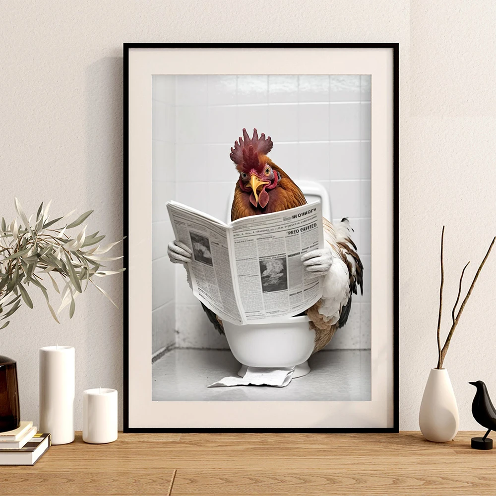 

Humor Animal Modern Wall Decor Canvas Prints Chicken Portrait Ideas For Toilet Bathroom Poster Art Decorative Paintings