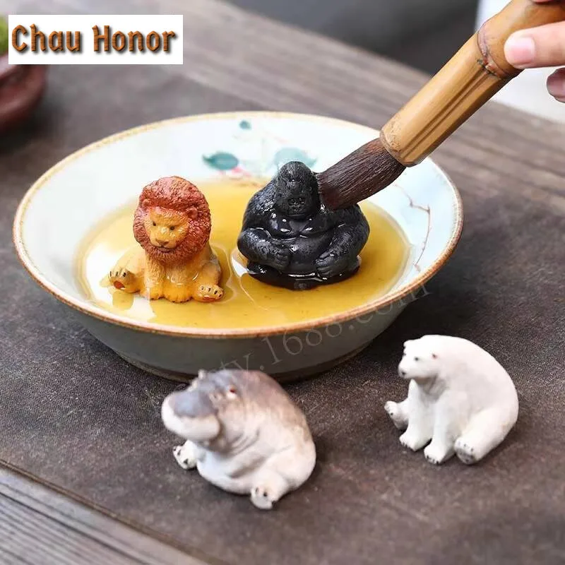 Chinese Yixing Purple Clay Tea Pet Handmade Sculpture Hippo Animal Statue Ornaments Tea Figurine Crafts Zisha Tea Set Decoration