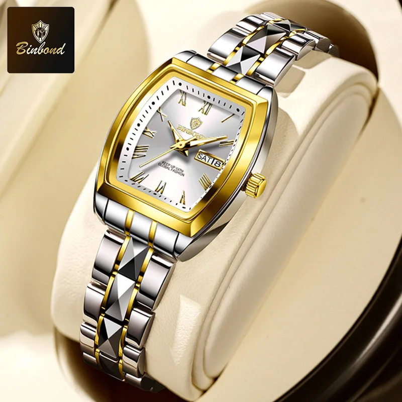 BINBOND Luxury Women's Watches Stainless steel Waterproof Business Fashion Watch for Ms Calendar Luminous New Relogio Feminino 2