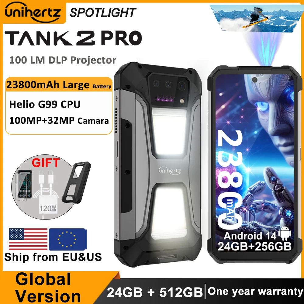 Unihertz Tank 2 PRO 8849 プロジェクター付き頑丈な電話機 2.4K