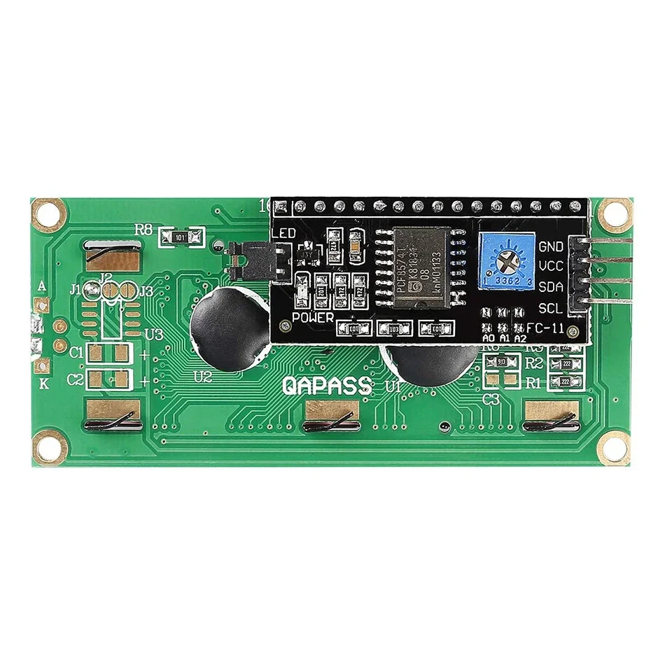 16x2 Blue/Green Screen LCD with I2C Serial Interface Adapter Module