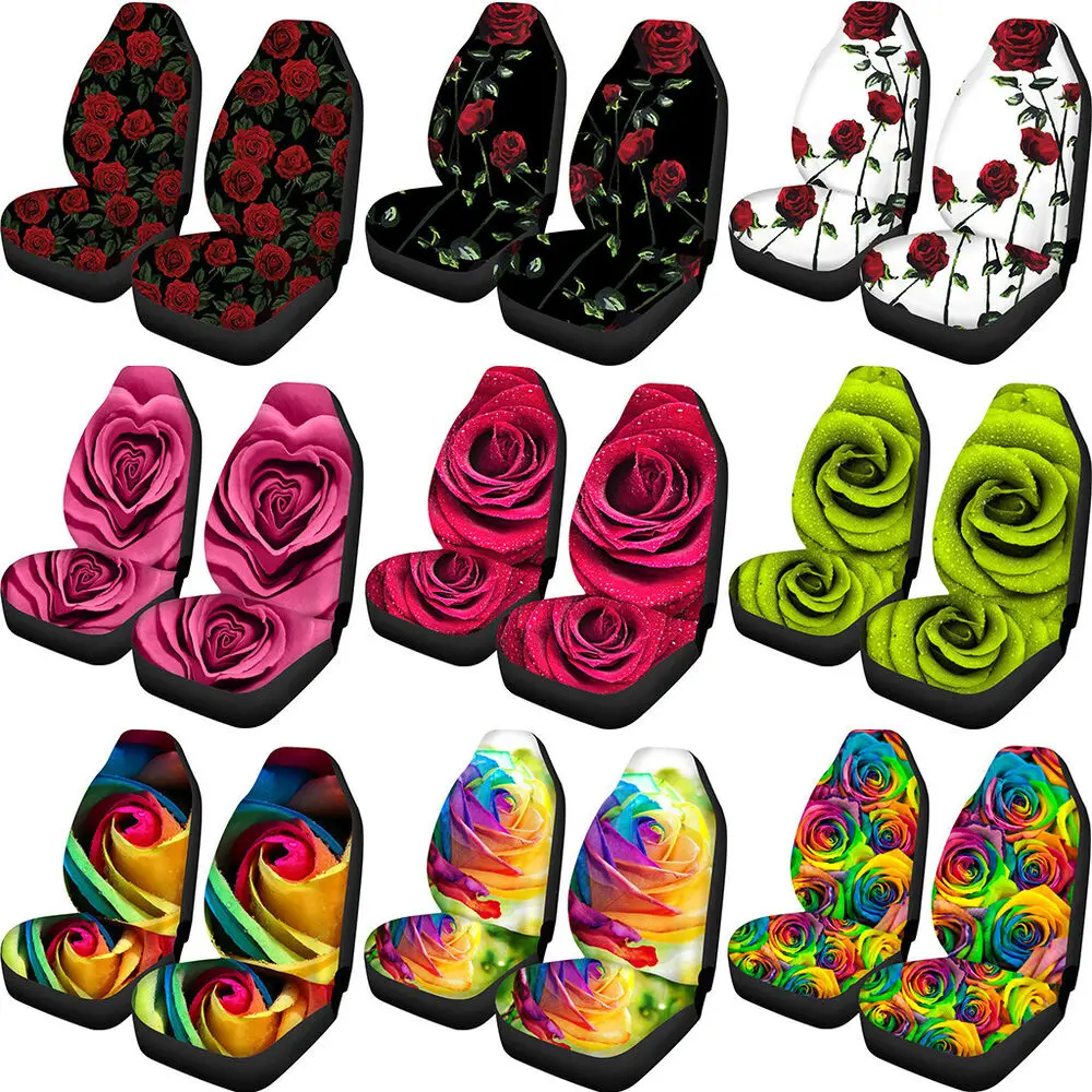 

Women's Fashion Floral Rose Car Seat Covers 2 PCS Front Seats Only Universal Fit
