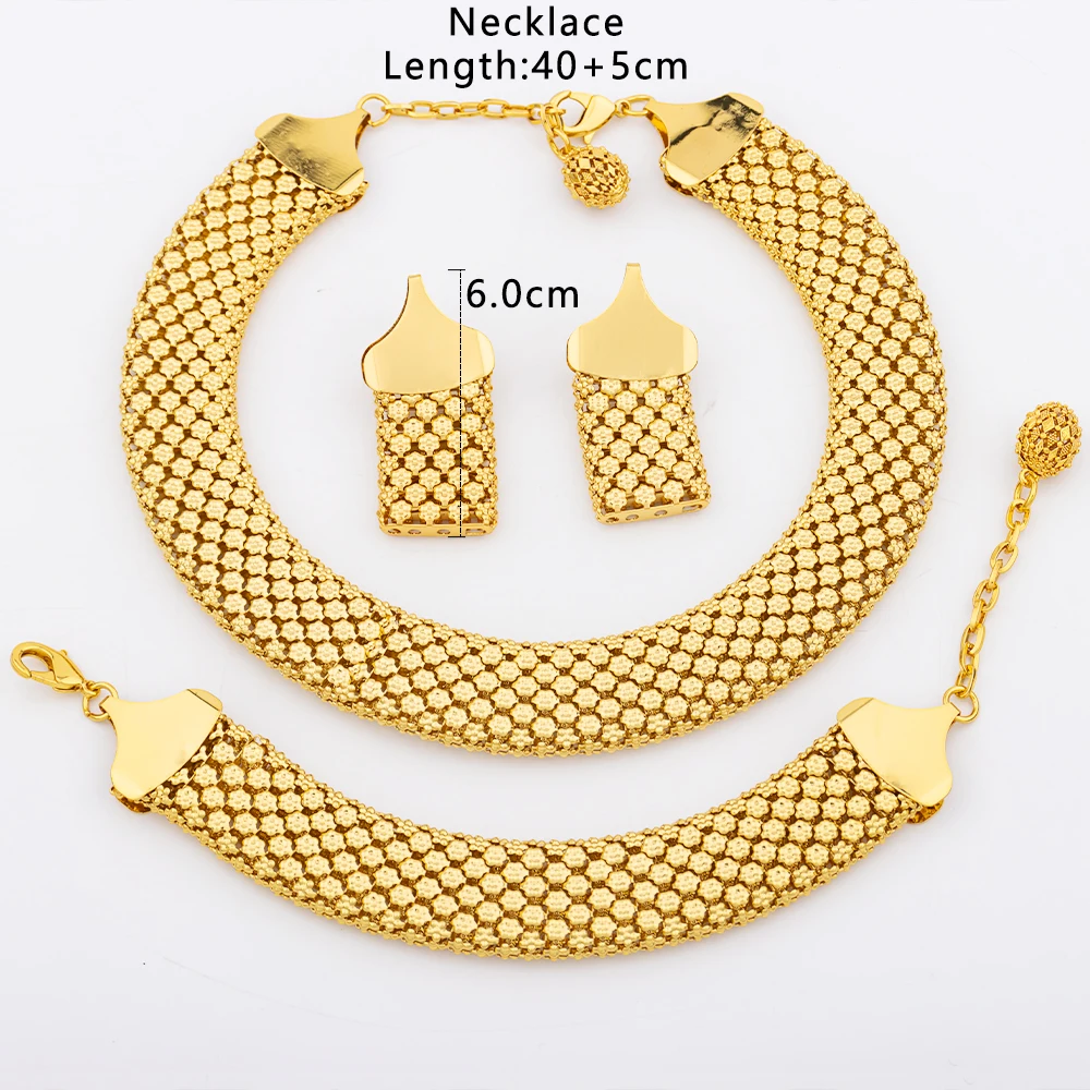 Jewelry Set for Women Chunky Necklace Earrings Dubai Gold Plated Bracelet African Fashion 3Pcs Jewelry for Punk Party Wedding - Image 2