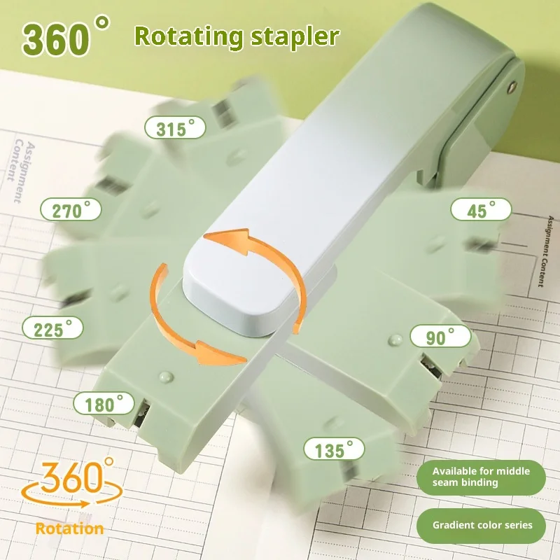 360 °   회전식 스테이플러, 중형 사무용 데스크탑 스테이플러, 최대 20매, 다각도 바인딩 도구, 가정 및 학교 문구 용품