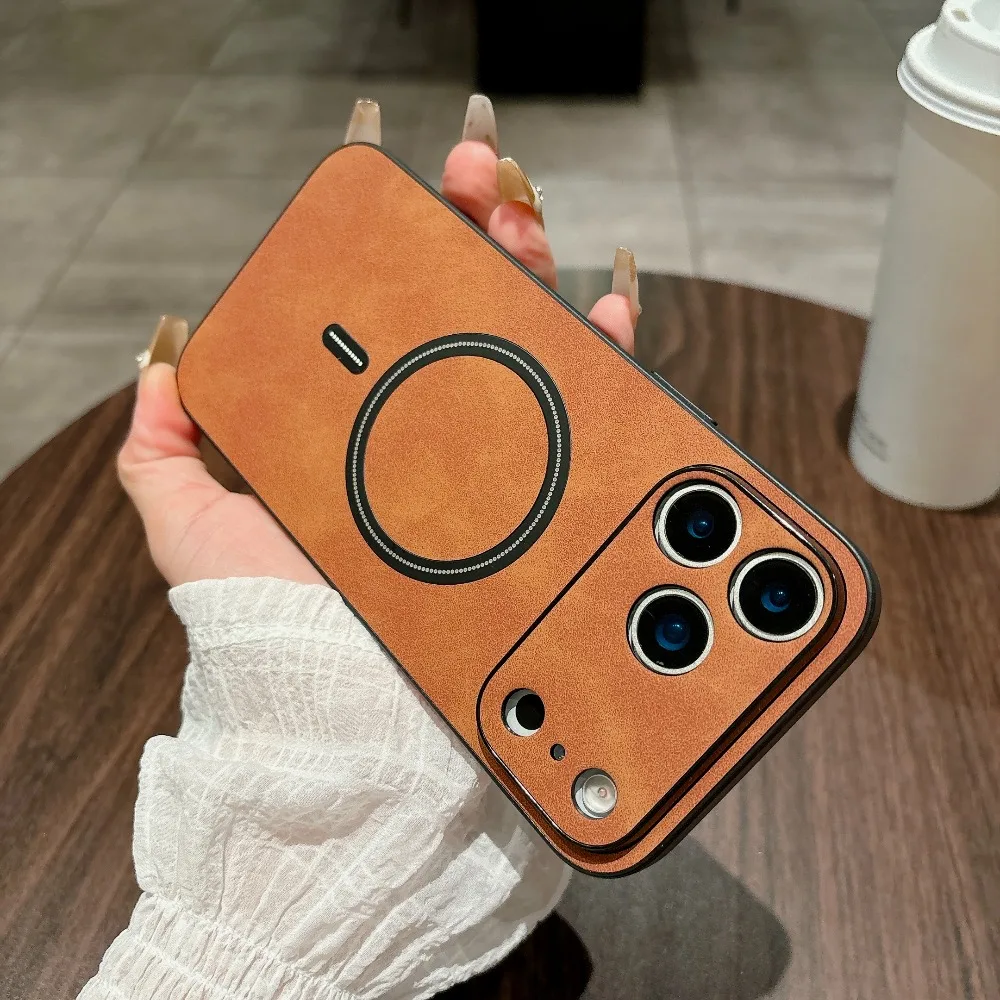 Magnetic Leather Case with All-Round Protection and Mag-Safe Compatibility