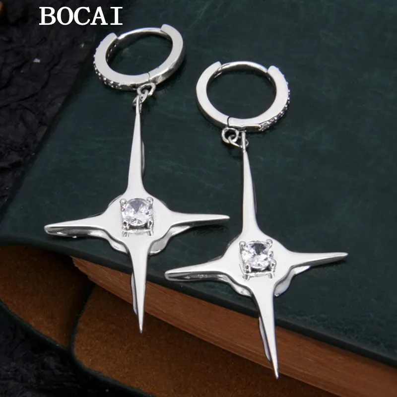

Новинка, роскошные минималистичные серьги-гвоздики с крестом BOCAI из стерлингового серебра S925 с бриллиантами, женский подарок, бесплатная доставка