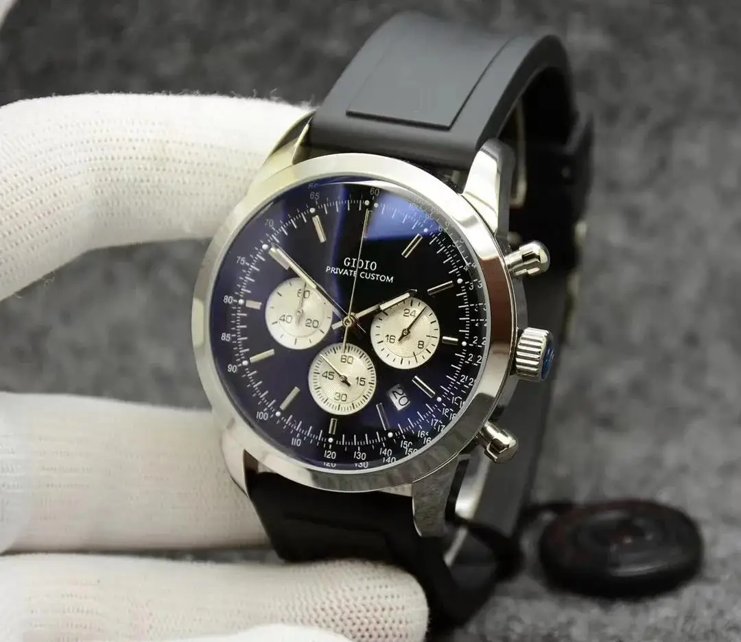 

Luxury New Mens Quartz Chronograph Watch Fashion Sport Stainless Steel Black Blue Leather Watches Classica