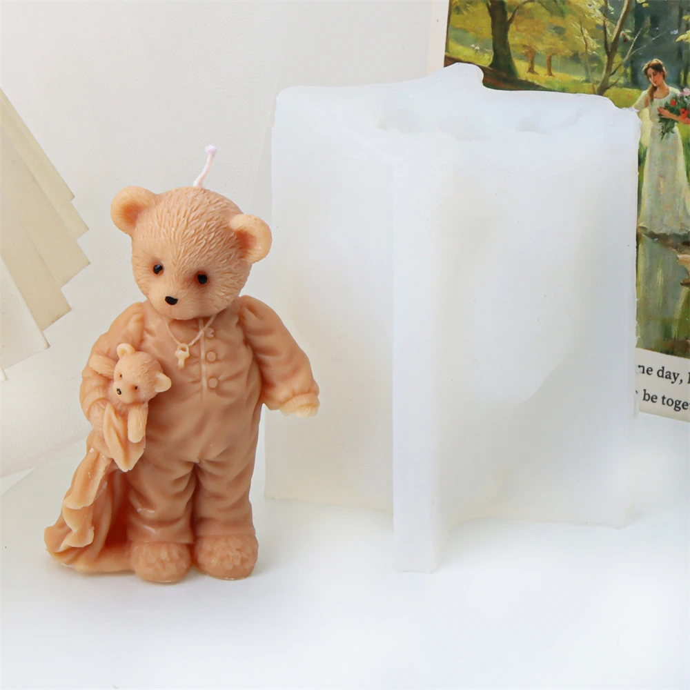 Candle Mold Silicone Candle Mold 3D Bear Family Candle Mold DIY Teddy Bear Scented Candle Plaster Mold Animal Soap Resin Making Tool Home Decor Handmade Gifts