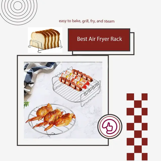 Sütőtálcás Nyársai Air Sütő Rozsdamentes Acél Tartó Bbq Állvány Kettős Rétegű Grill Tálca Csere Barbecue Konyhai Szerszámok - Image 3