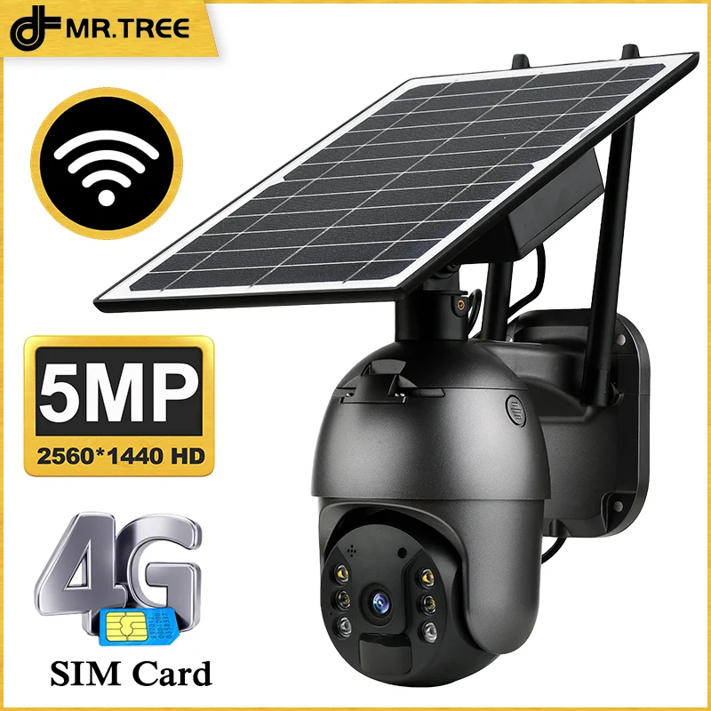 5mp 360 Solar Security Camera Wifi/4g Sim Card Wireless Surveillance