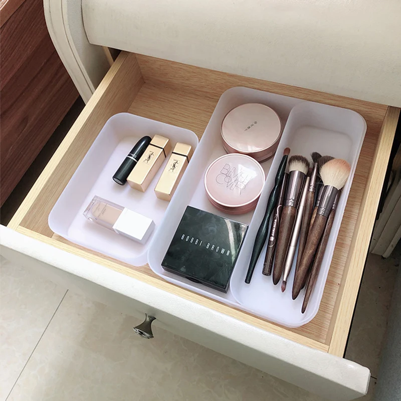 Makeup Storage Box Desktop Cosmetic Storage Tray Kitchen Tableware Organizer Box Combinable Storage Drawers Separation Box