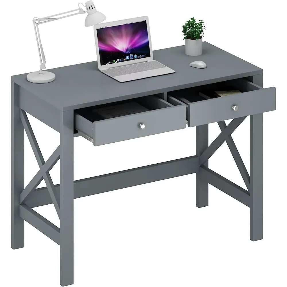 ChooChoo Home Office Desk Writing Computer Table Modern Design Desk with Drawers (Grey)