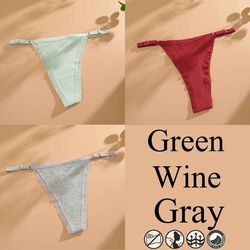 3 Stuks G-string Katoen Kant Vrouwen Thongs Lingerie Laagbouw Slipje Verstelbare Tailleband Bandjes Hipster Ondergoed Vrouwelijke Intimates