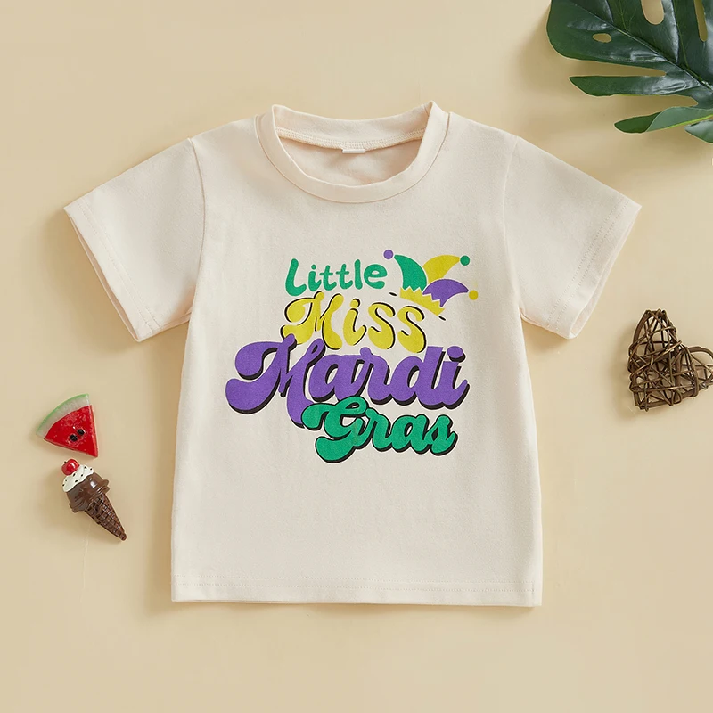Summer Boy Girl T-Shirt Letter Print Short Sleeve Round Neck Casual Graphic Tops